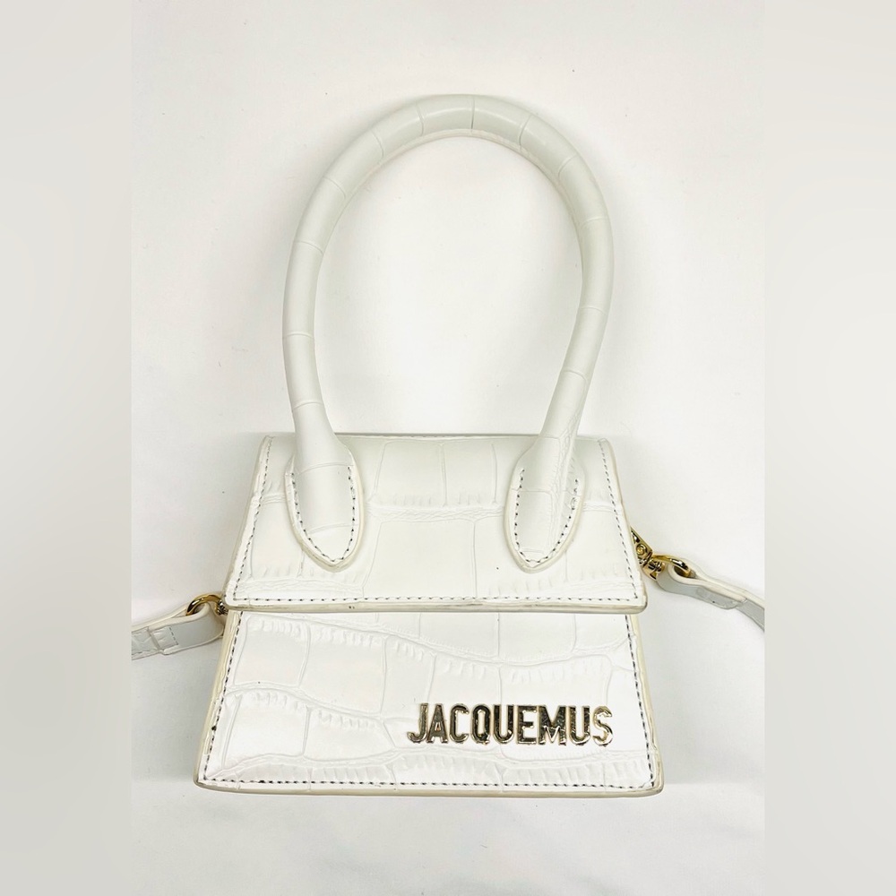 Leather Mini Croc-Embossed Top-Handle Bag - Ivory